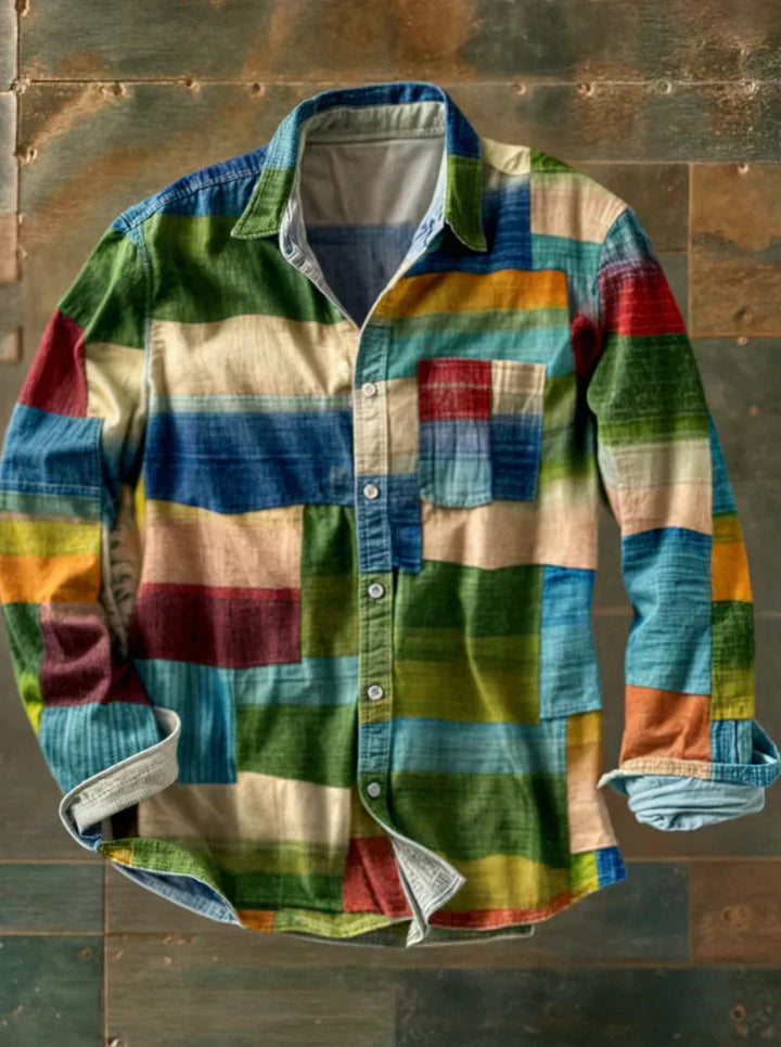 Men's Patchwork Shirt - Colorful Relaxed Fit