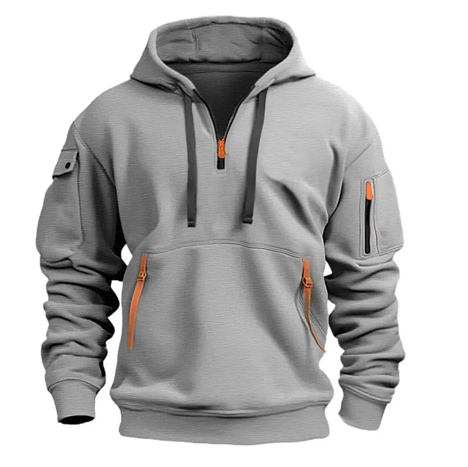 Men's Pullover Hoodie with Sleeve Pocket - Functional Design