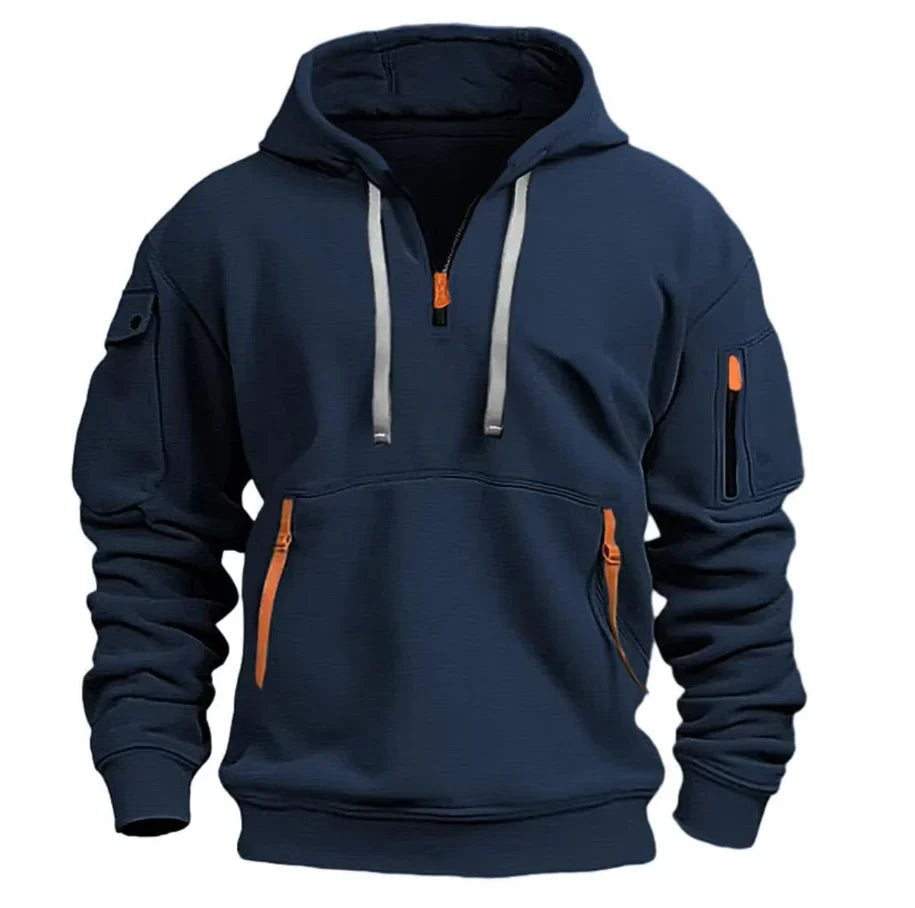 Men's Pullover Hoodie with Sleeve Pocket - Functional Design