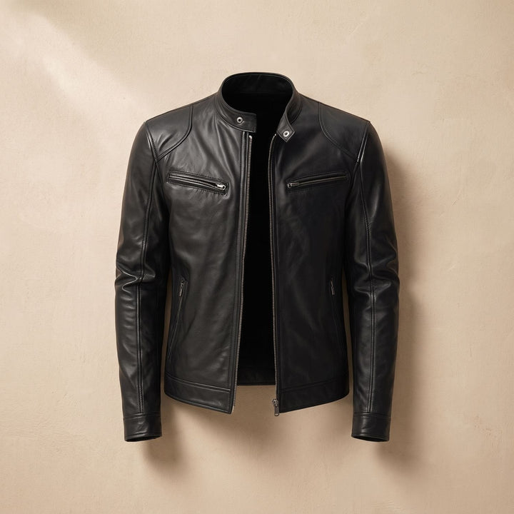 Tim | Men's Slim-Fit Biker Jacket with Stand-Up Collar and Zippers