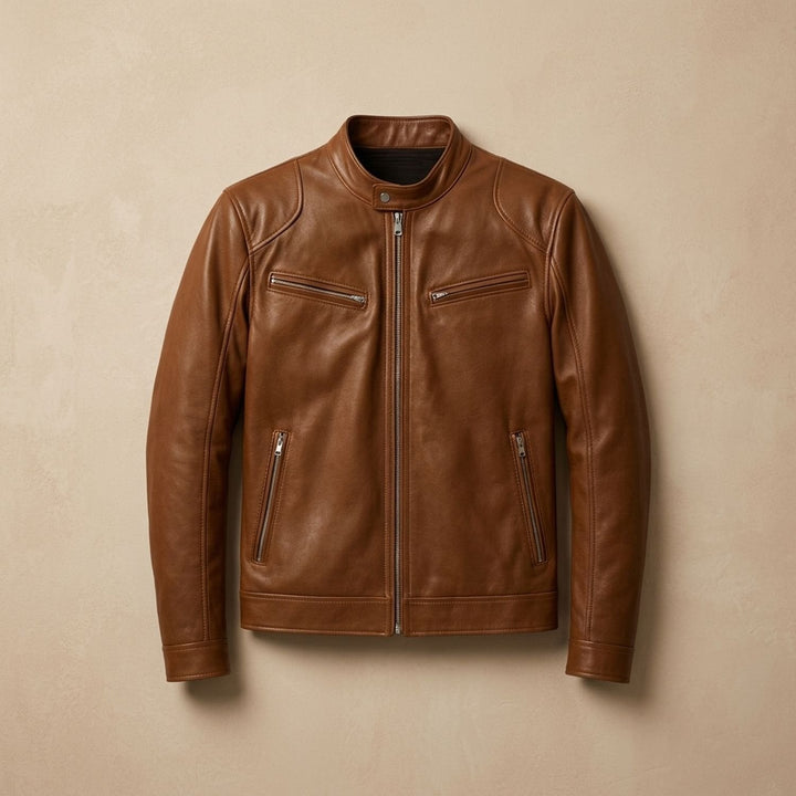 Tim | Men's Slim-Fit Biker Jacket with Stand-Up Collar and Zippers