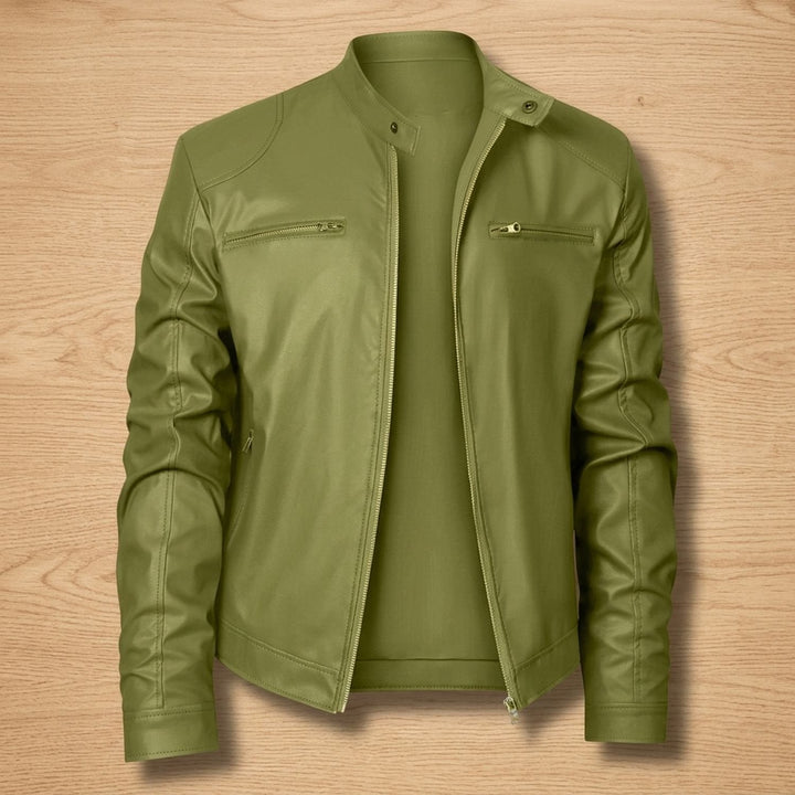 Tim | Men's Slim-Fit Biker Jacket with Stand-Up Collar and Zippers