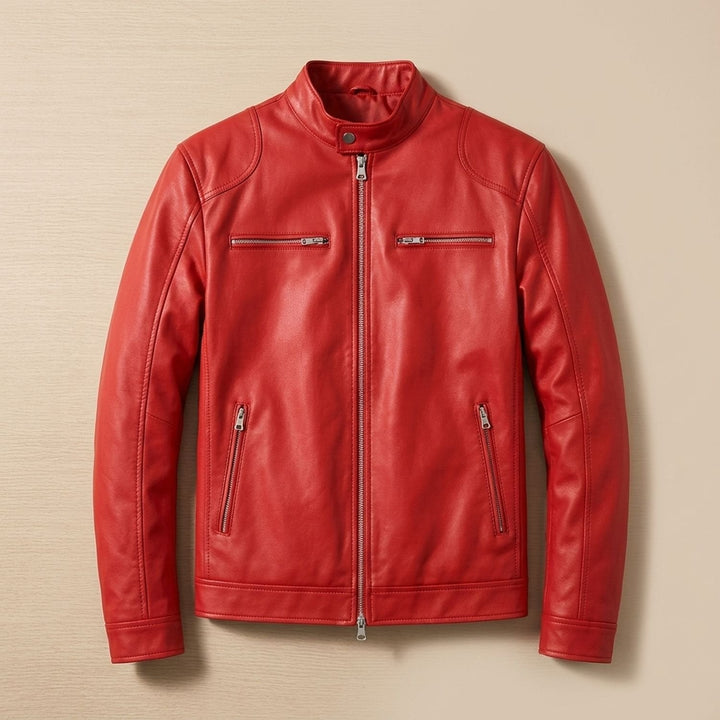 Tim | Men's Slim-Fit Biker Jacket with Stand-Up Collar and Zippers