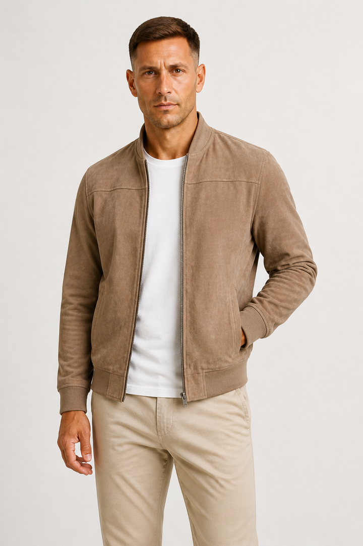 Men's Slim Fit Bomber Jacket Suede