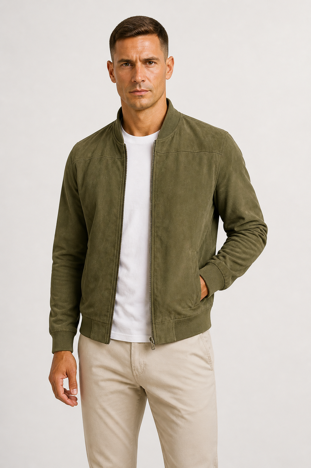 Men's Slim Fit Bomber Jacket Suede
