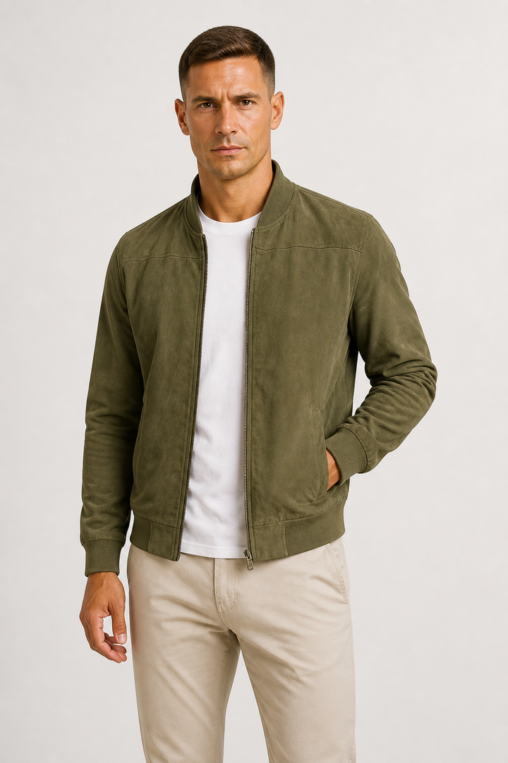 Men's Slim Fit Bomber Jacket Suede