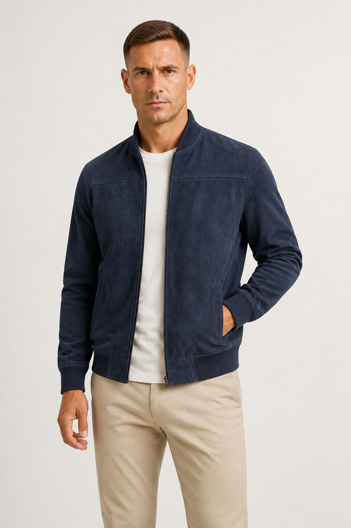 Men's Slim Fit Bomber Jacket Suede