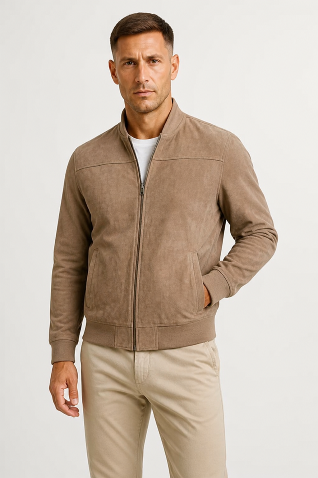 Men's Slim Fit Bomber Jacket Suede