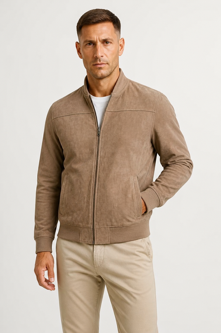 Men's Slim Fit Bomber Jacket Suede