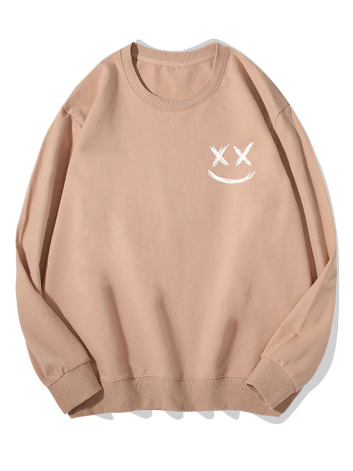 Men's Smiley Print Sweatshirt - Relaxed Fit Crew Neck