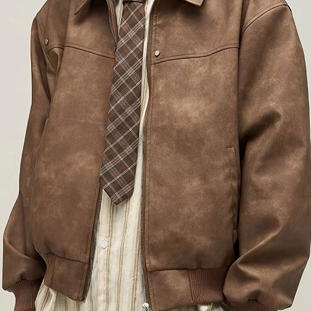 Bram | Men's Vintage Oversized PU Leather Bomber Jacket Zipper