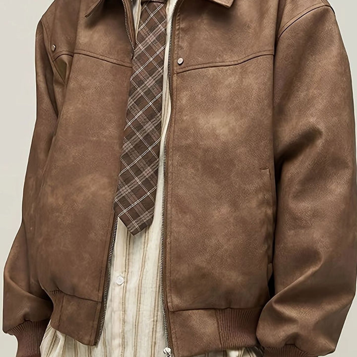 Bram | Men's Vintage Oversized PU Leather Bomber Jacket Zipper