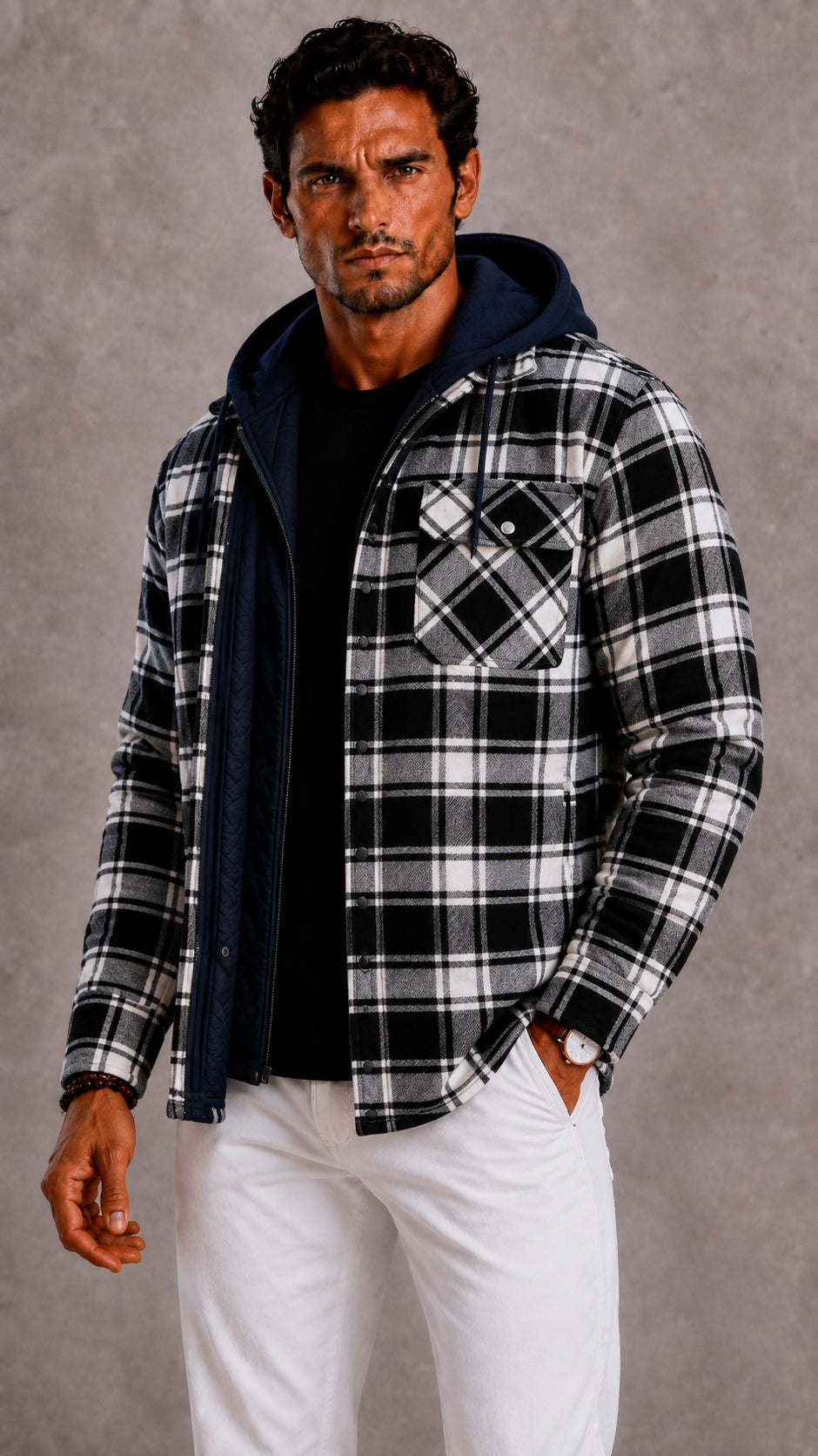 Men's winter jacket with hood and warm lining for cold days