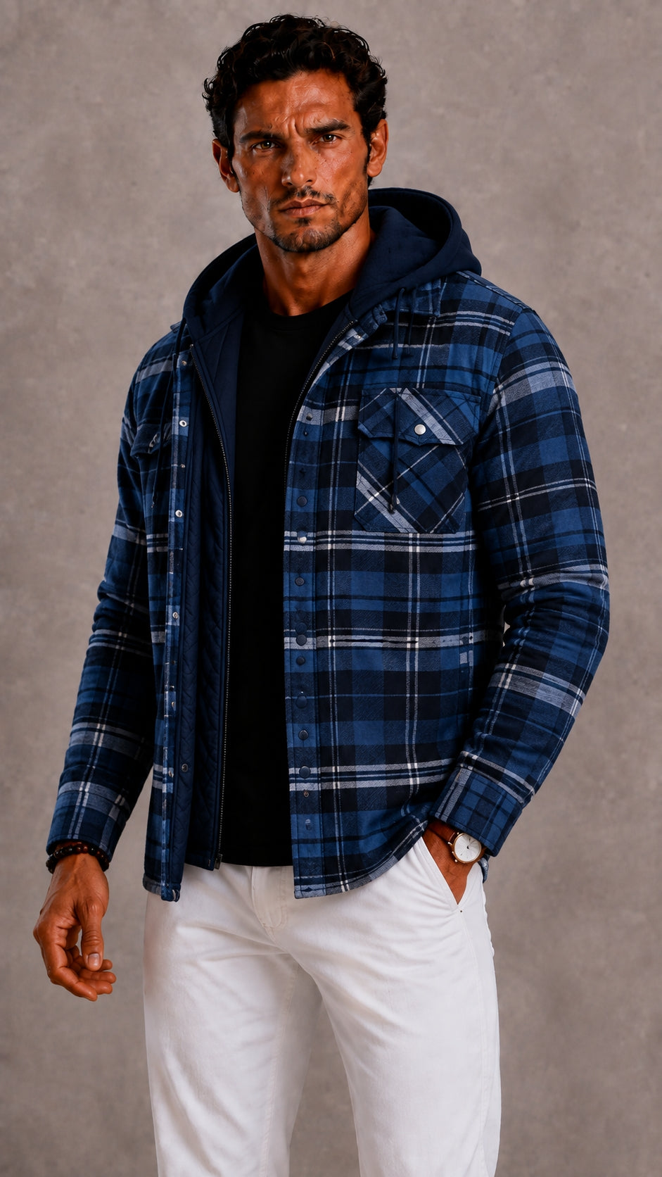 Men's winter jacket with hood and warm lining for cold days