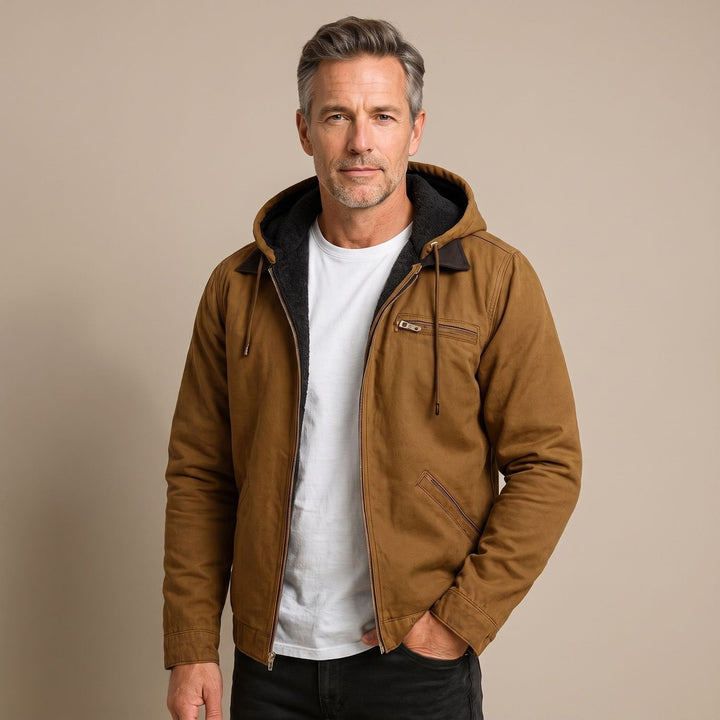 Thijs | Men's Winter Jacket Lined Canvas Hooded Jacket with Full Zip