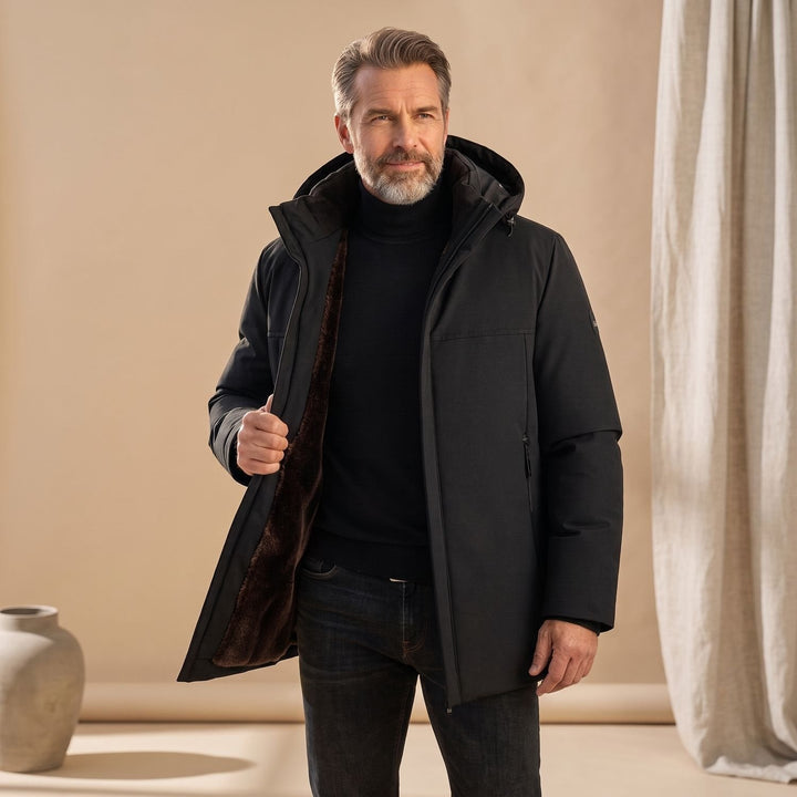 Finn | Men's Winter Jacket with Fleece Lining Hood Longline Coat