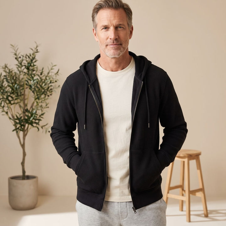 Milan | Men's Zip-Up Hoodie Jacket with Textured Fabric and Adjustable Hood