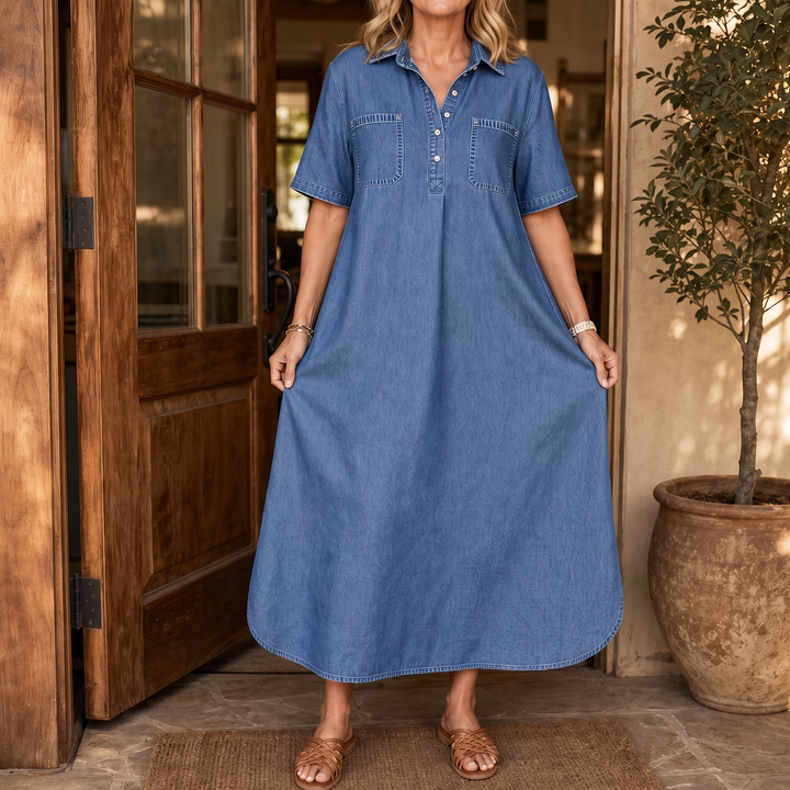 Easewell Lightweight Denim-Look Midi Shirt Dress - Elena Harper