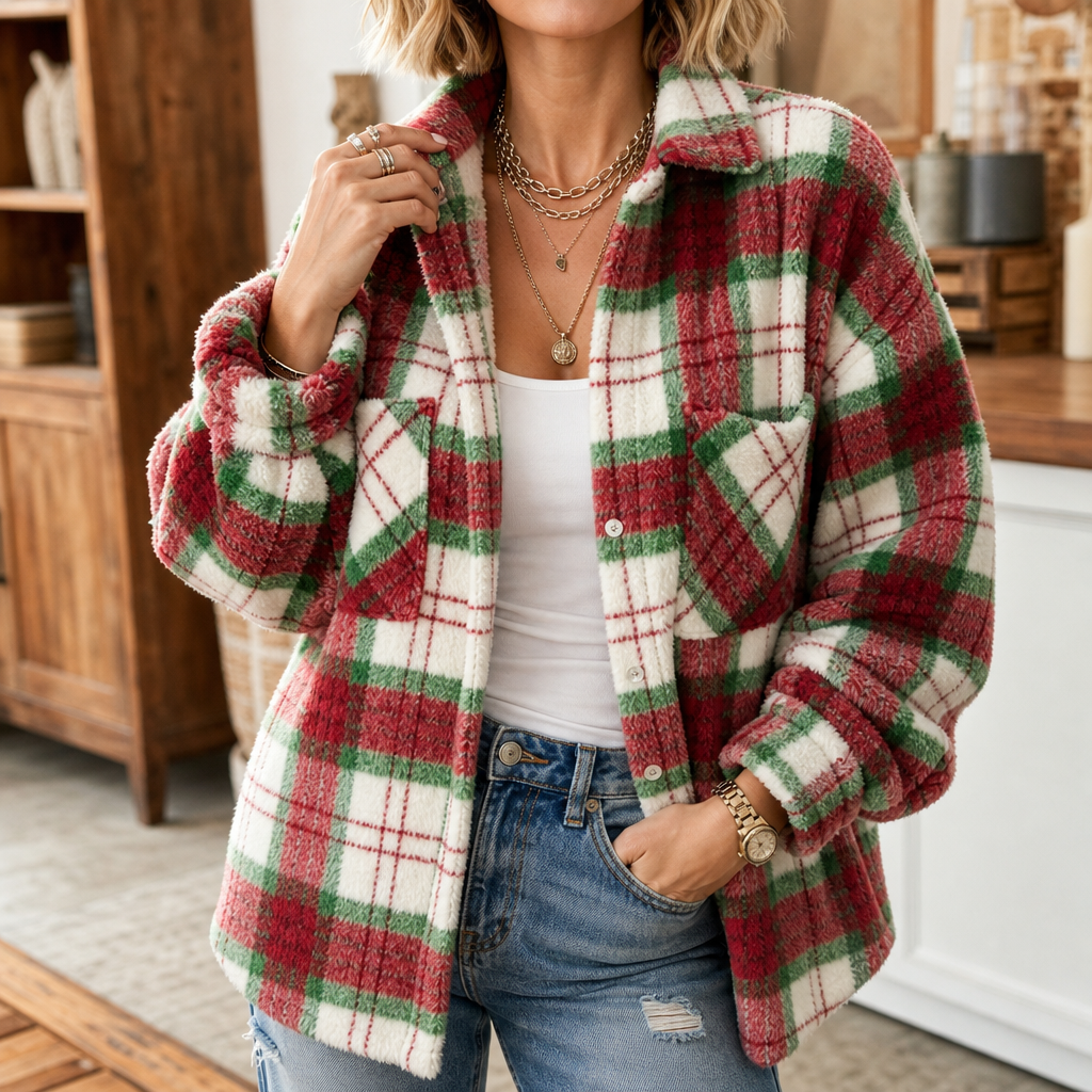 Coziveigh Oversized Fleece Plaid Shacket - Elena Harper
