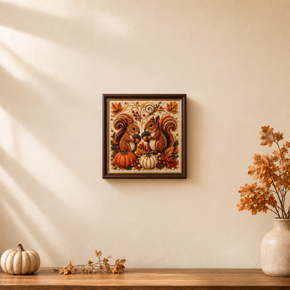 Duskbead Pearl-Look Bead Pumpkin & Squirrel Diamond Art Kit - Elena Harper