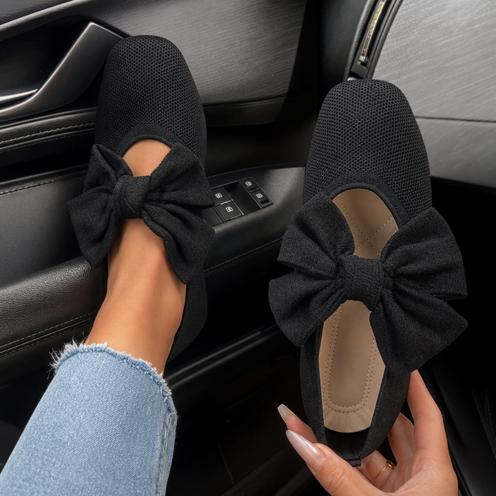 Bowelle Knit Square-Toe Bow Flats - Elena Harper