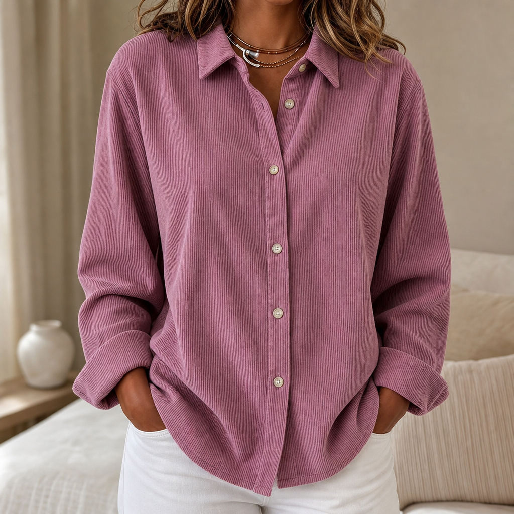 Cordelle Oversized Corduroy-Look Button-Up Shirt - Elena Harper