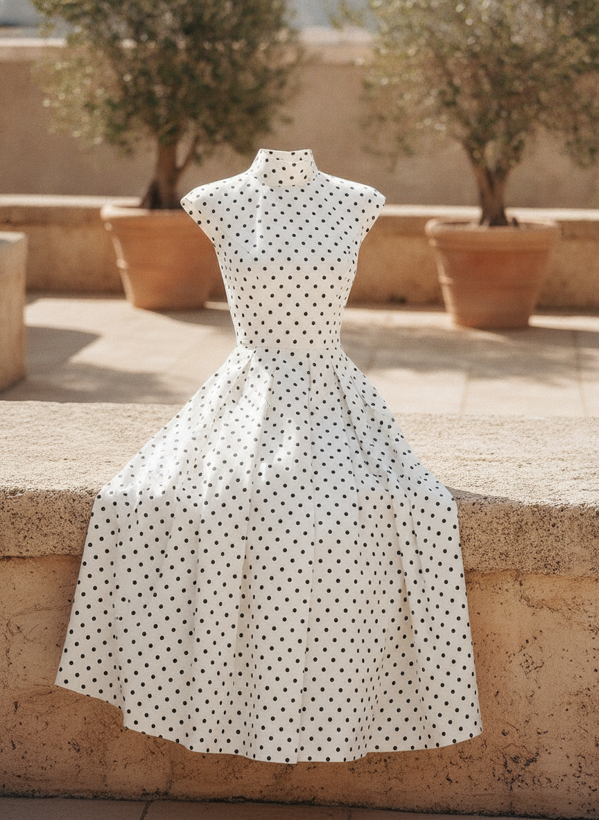 Women's Elegant Polka Dot A-Line Midi Dress for Garden Parties - Elena Harper
