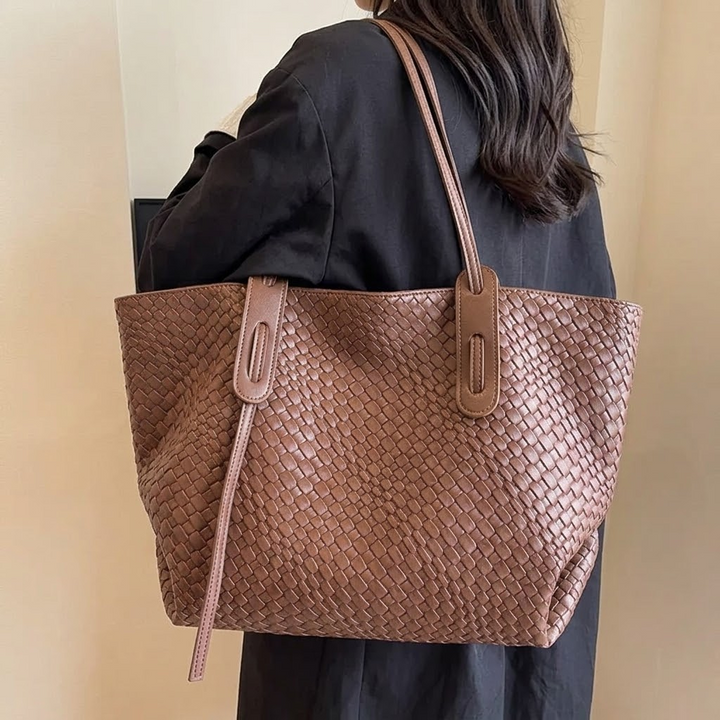 Ardenna Woven Faux Leather Tote - Elena Harper
