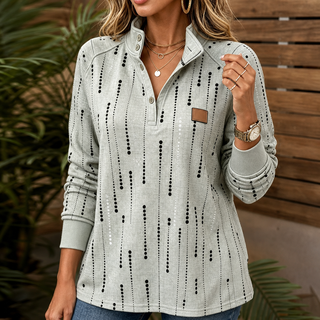 Dotwell Dotted Stand-Collar Button Sweatshirt - Elena Harper