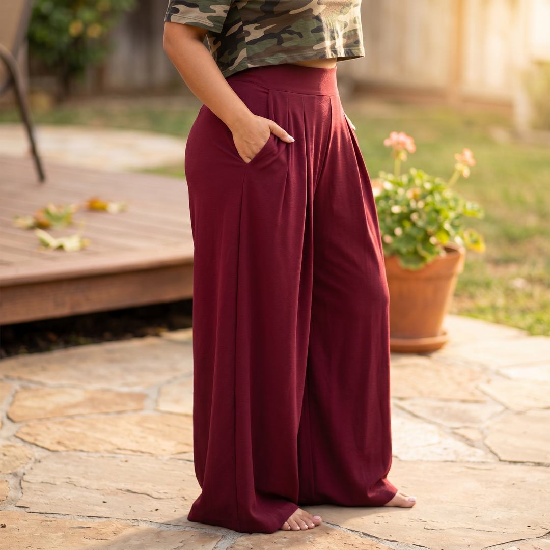 Curvella Women's Flowy Pleated Palazzo Pants - Elena Harper