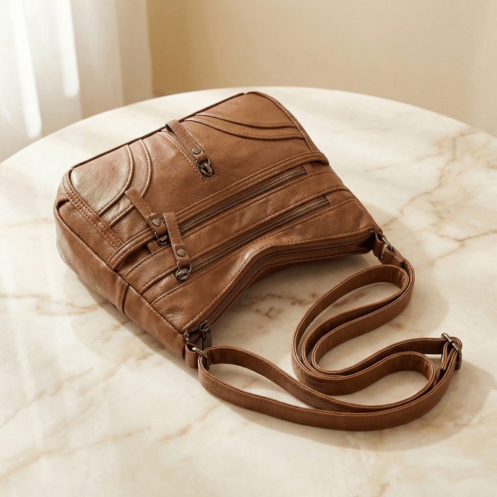 Caressa Soft Leather Multi Pocket Crossbody Bag - Elena Harper