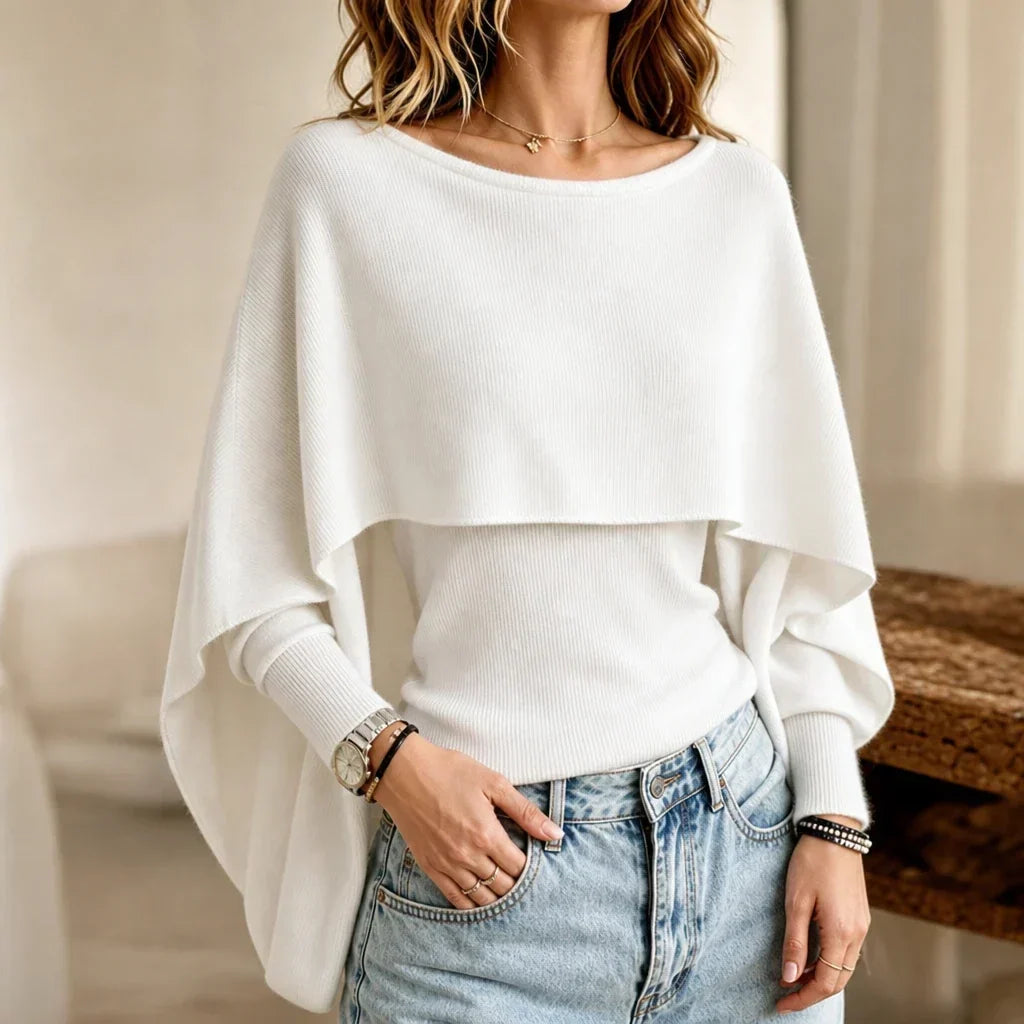 Druni Chic Layered Cape-Shoulder Knit Top - Elena Harper