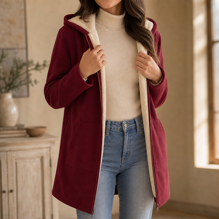 Cozelle Fleece-Lined Look Hooded Mid-Length Jacket - Elena Harper