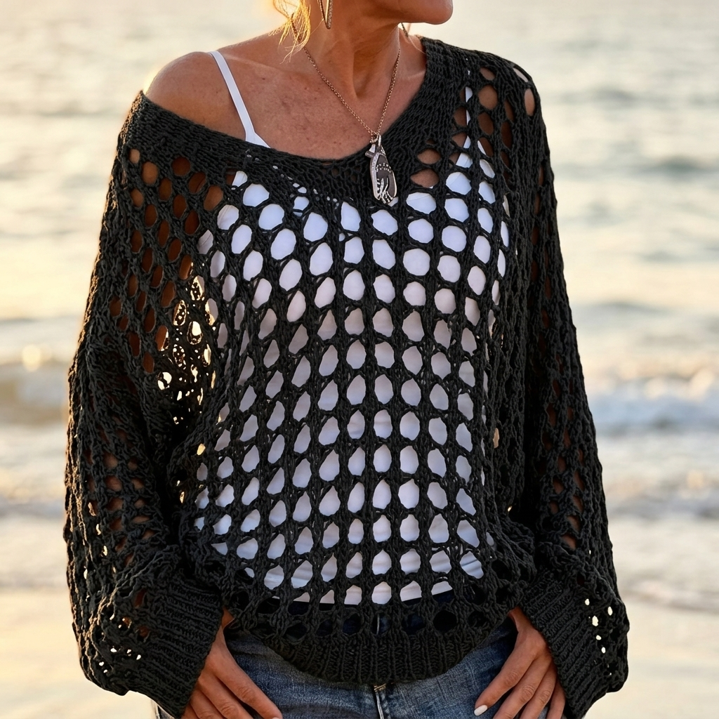 Covena Women's breezy crochet knit layering top - Elena Harper