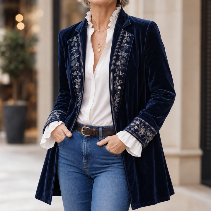 Anastasia Velvet-Look Longline Blazer - Elena Harper