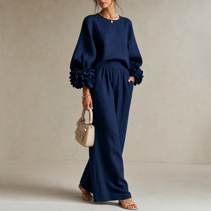 Cufflora Floral Cuff Wide-Leg Two-Piece Set - Elena Harper