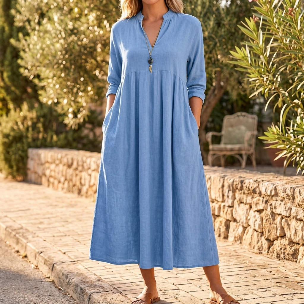 Elara Women's Soft Cotton Midi Dress with Pockets - Elena Harper