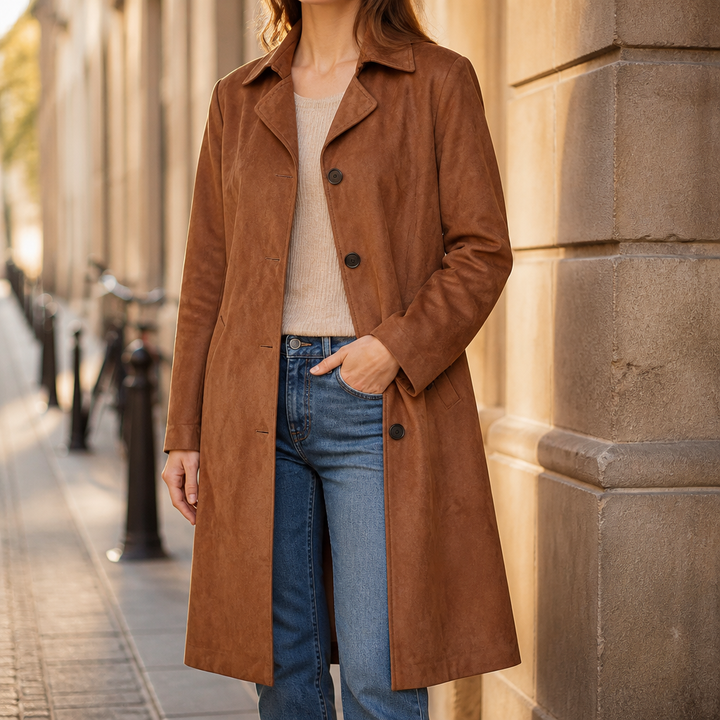 Draperie Suede Trench That Moves With You, Not Around You - Elena Harper
