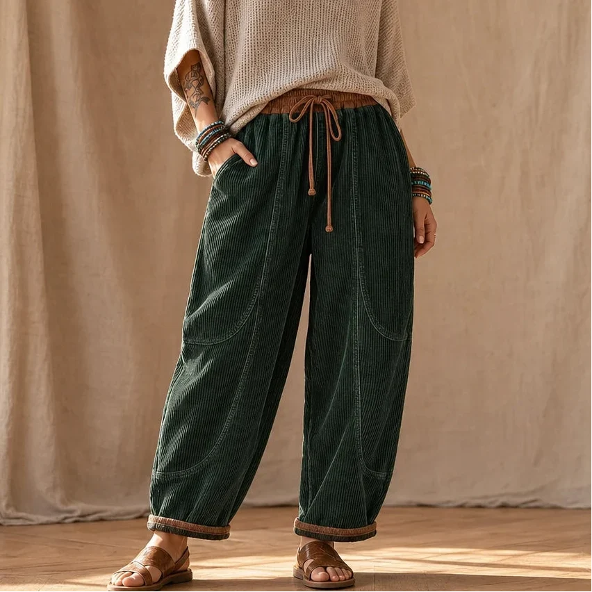Cordelia – Ribbed Corduroy-Look Lantern Pants