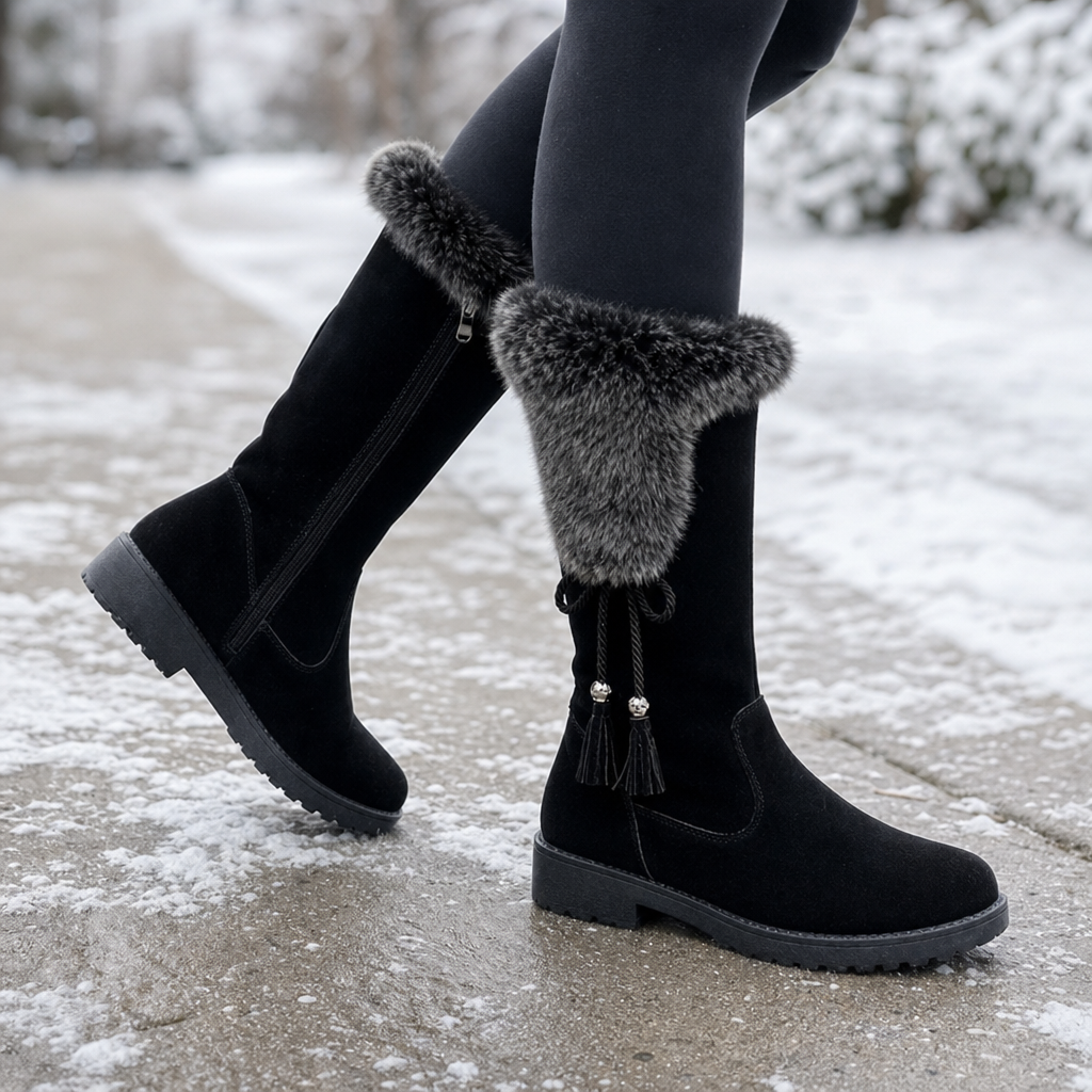 Calvera Fleece-Lined Side-Zip Calf Boots - Elena Harper