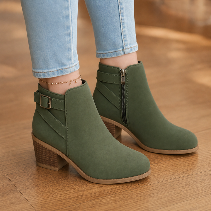 Buckle & Block Slanted Buckle Side-Zip Ankle Boots - Elena Harper