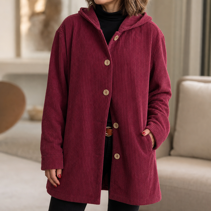 Corduvie Ribbed Corduroy Hooded Overshirt - Elena Harper