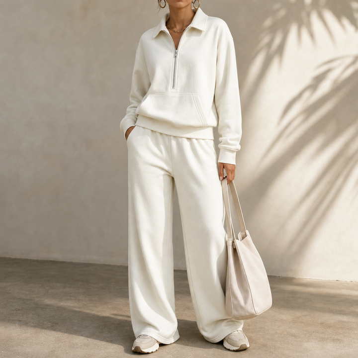 Easolde Half-Zip Collar Lounge Set - Elena Harper
