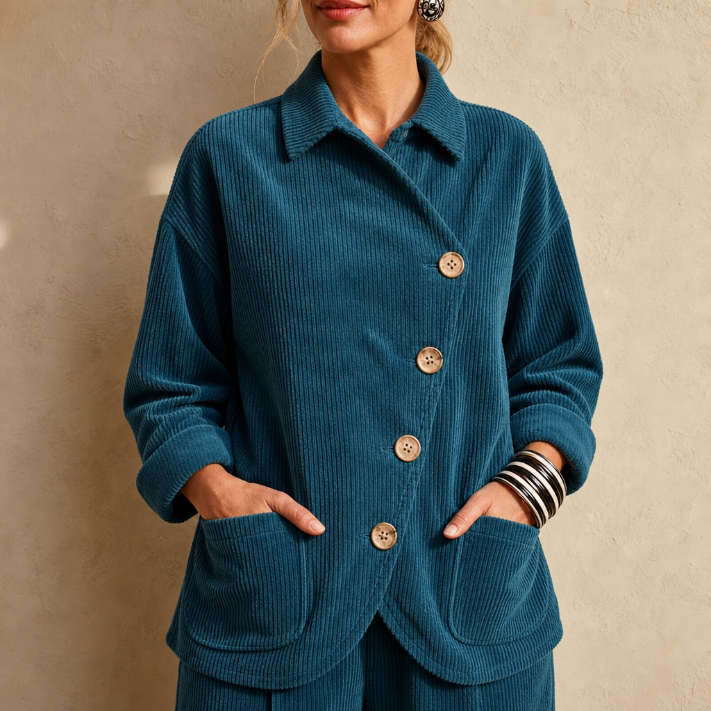 Corfield Diagonal Button Ribbed Corduroy Shacket - Elena Harper