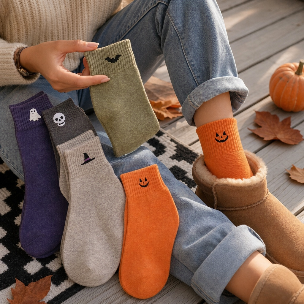 Cuffette Embroidered Non-Slip Halloween Crew Socks - Elena Harper