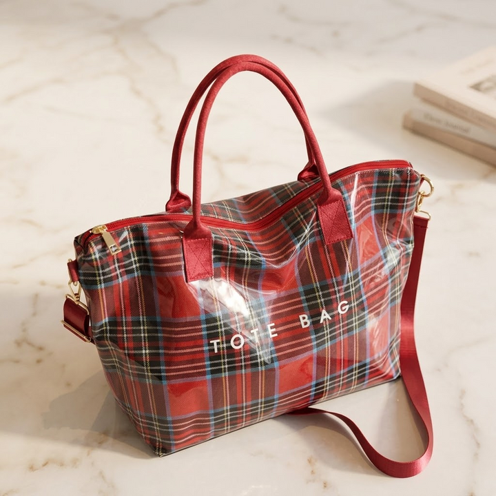 Carroway Glossy Checkered Tote Bag - Elena Harper