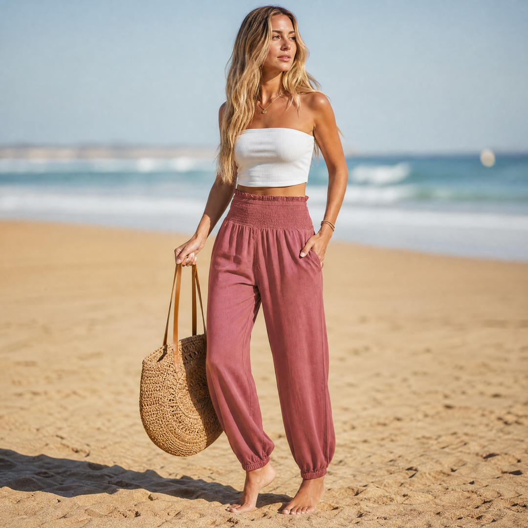Breesa Smocked High-Waist Summer Pants - Elena Harper
