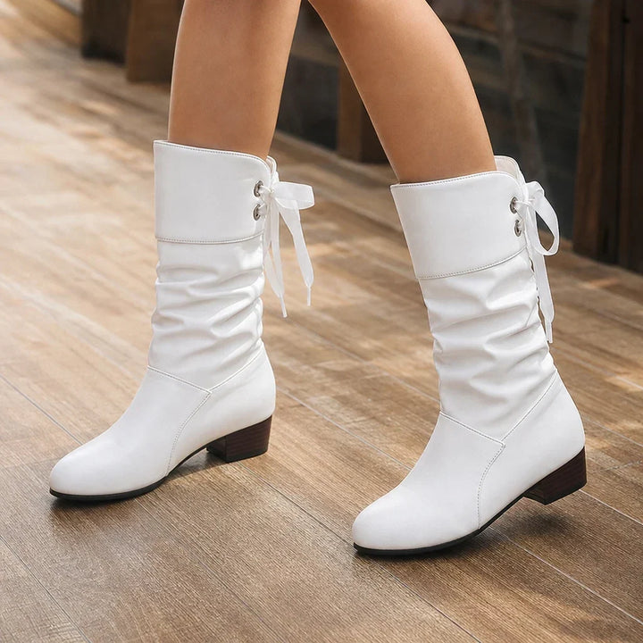 Archwell Ruched Ribbon Mid-Calf Boots - Elena Harper