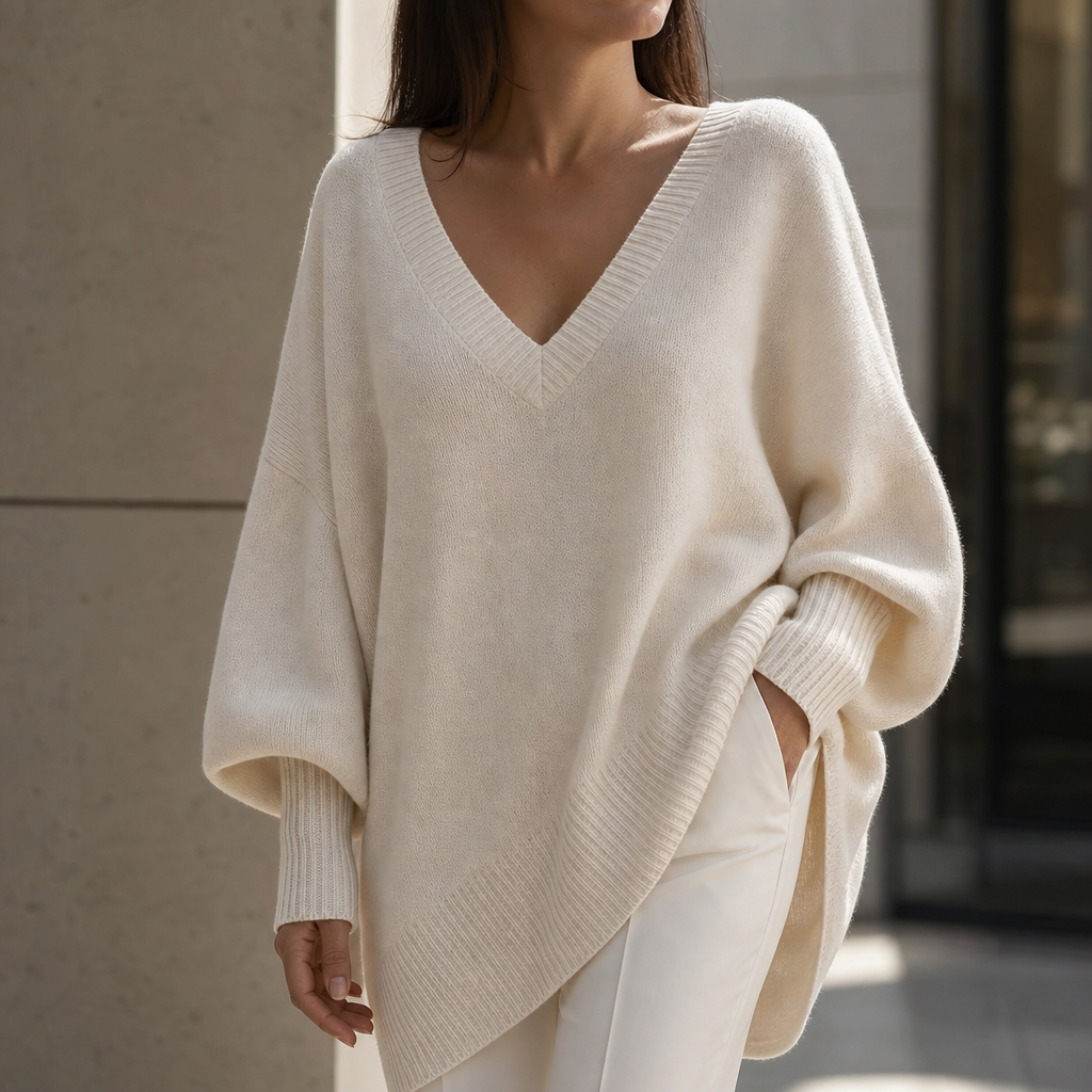 Autumna – Oversized V-Neck Puff Sleeve Sweater