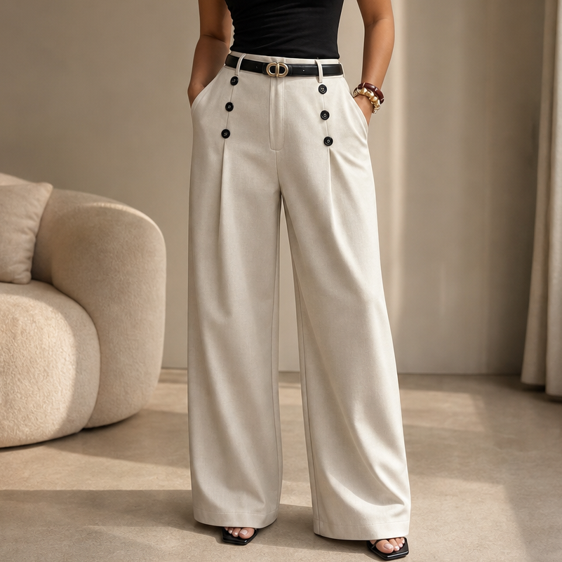 Bellora High-Waisted Pleated Wide-Leg Trousers - Elena Harper